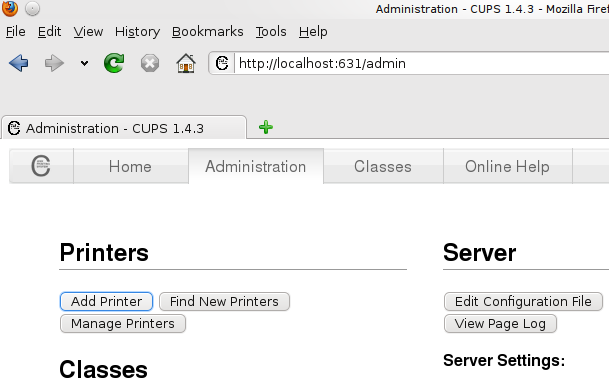localhost:631 in firefox