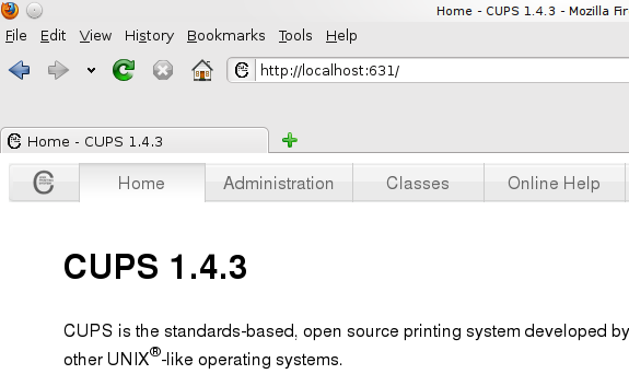 localhost:631 in firefox