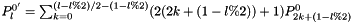 $P_{l}^{0'} = \sum_{k=0}^{(l-l\%2)/2-(1-l\%2)} (2(2k+(1-l\%2))+1) P_{2k+(1-l\%2)}^{0}$
